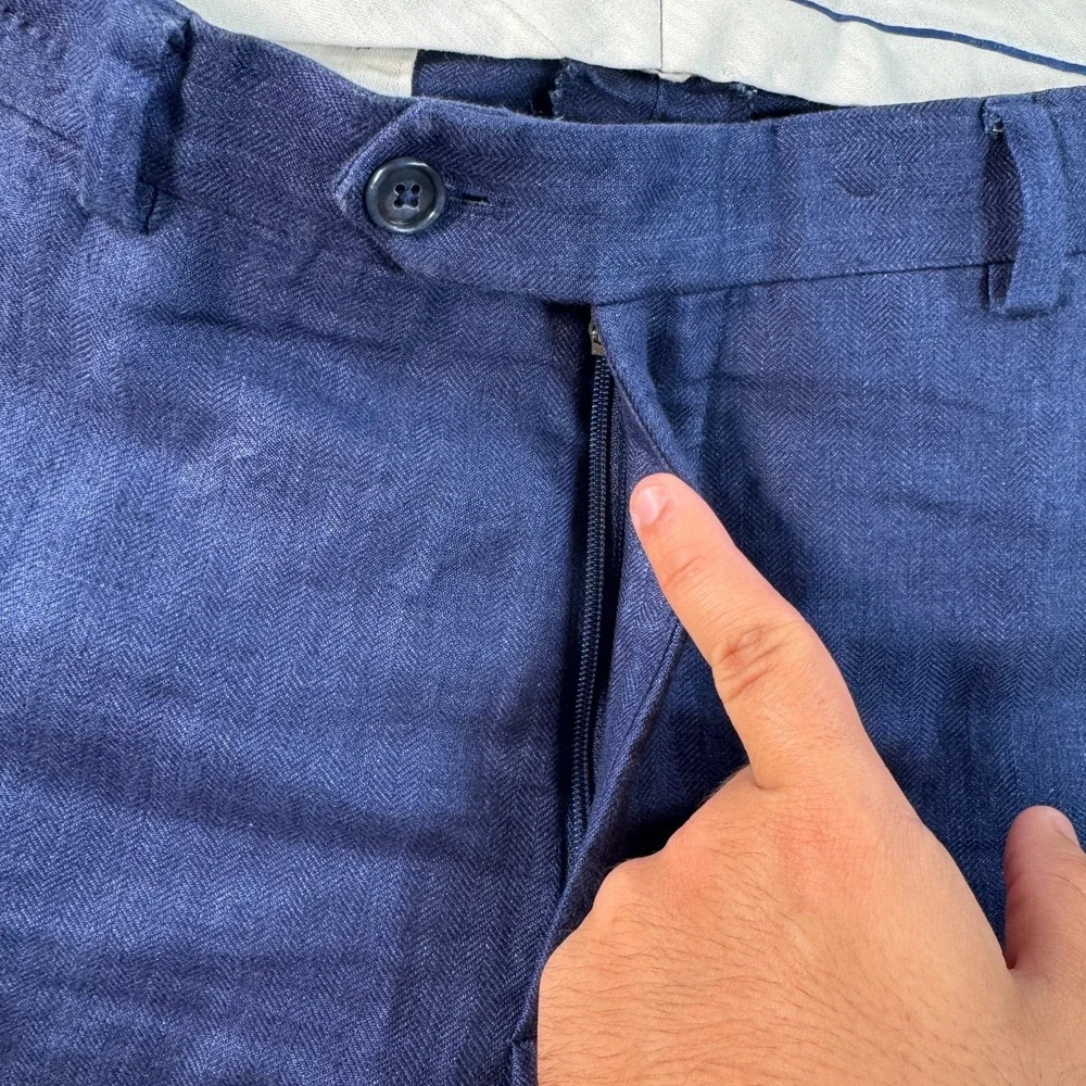 Hawes And‎ Curtis Pant Men's 36x29 Blue Linen Dress Straight Slacks Trouser